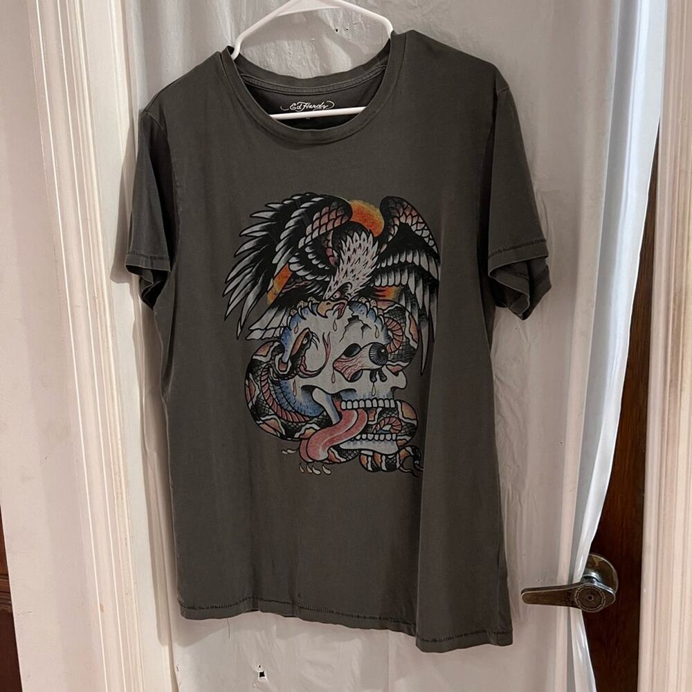 Ed hardy gray skull graphic short sleeve tee size s streetwear rock skater